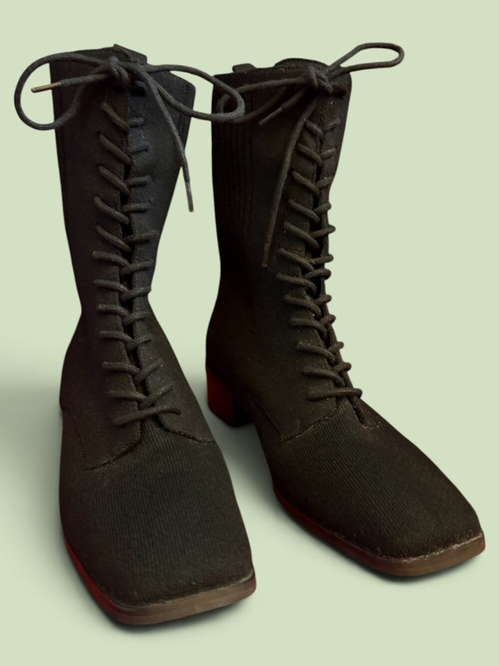 Vivaia Tammy Black Square Toe Lace Up Boots Sz 7.5